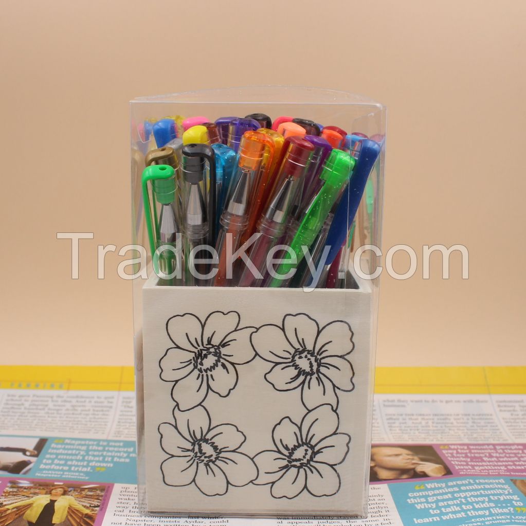 40 colors gel pen set with DIY wood pen holder