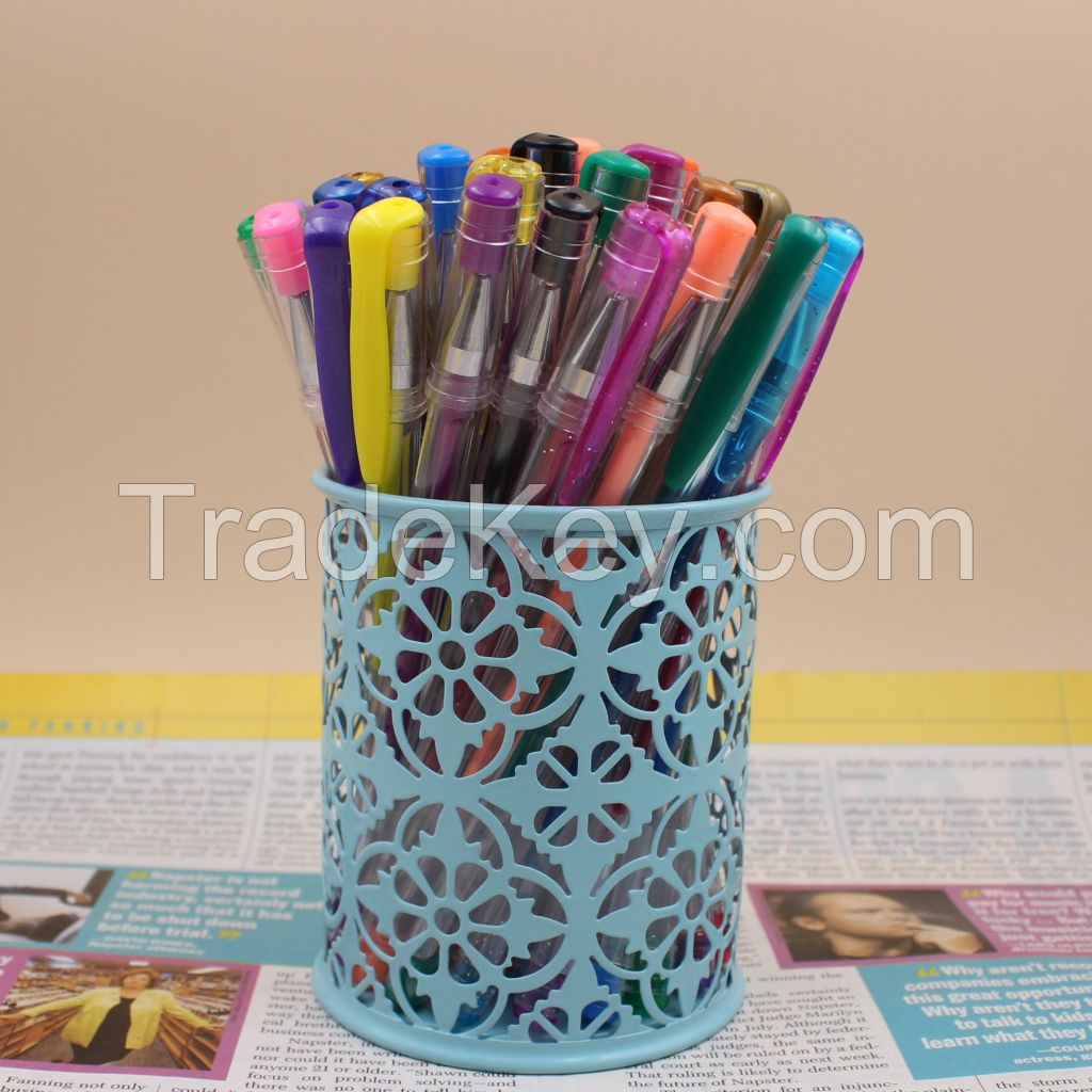 40 colors gel pen set with metal mesh pen holder