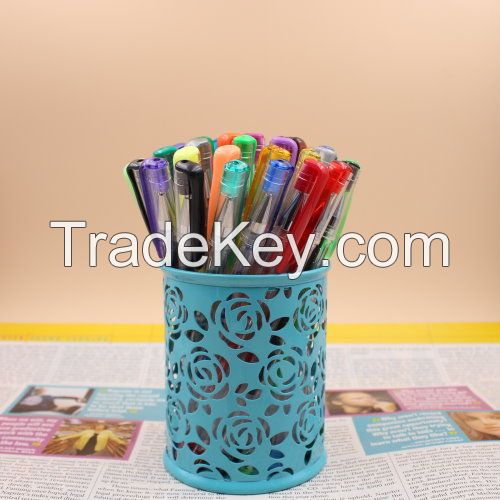 40 colors gel pen set with metal mesh pen holder