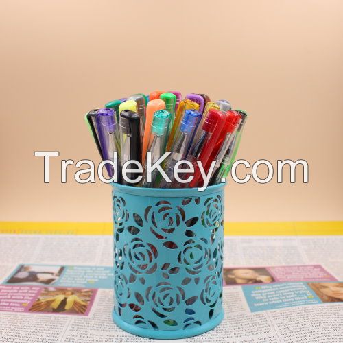 40 Colors Gel Pen Set With Metal Mesh Pen Holder