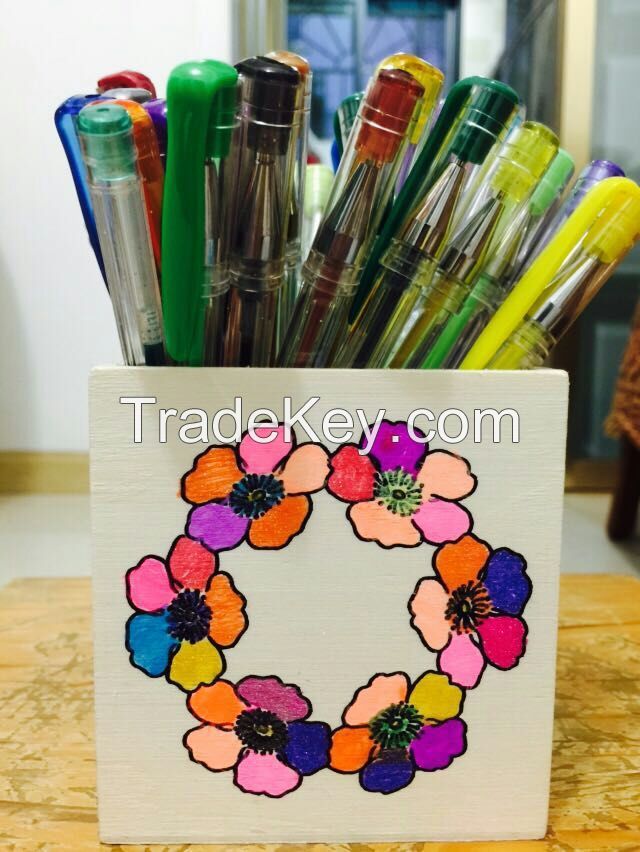 40 Colors Gel Pen Set With Diy Wood Pen Holder