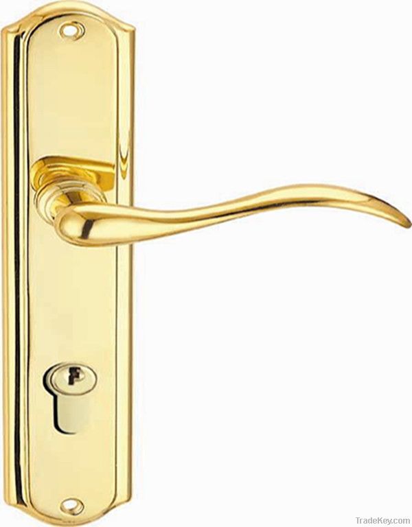 door handle , door handle on plate , brass door handle