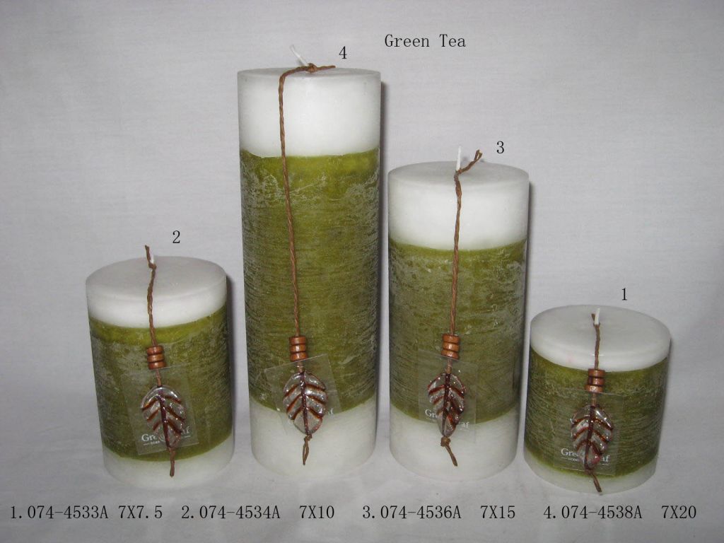 Green tea aromatherapy pillar candle home decoration crafts
