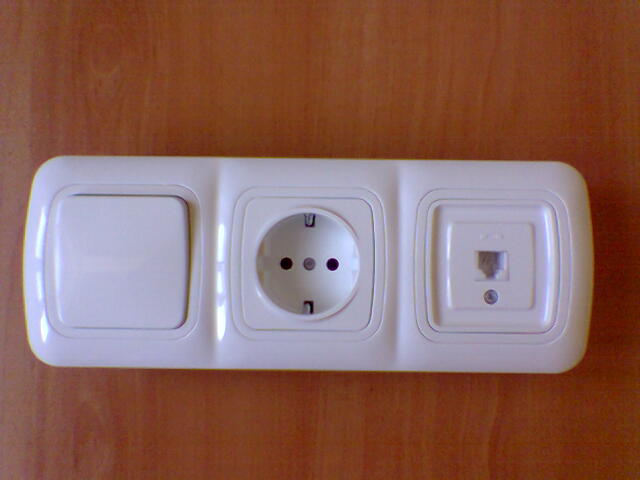 Triple Frame with Switch, Earthed Socket and Numeric Telephone Socket