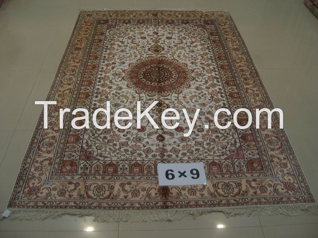 handmade silk untique persian carpet