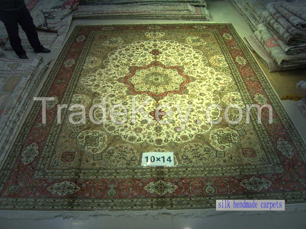 handmade silk untique persian carpet