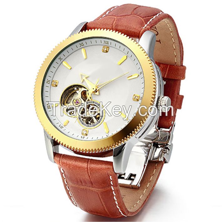 Skeleton autometic stainless steel case mens watch made in china