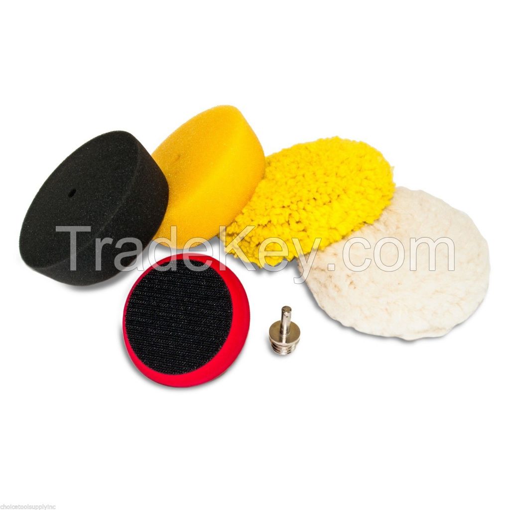 3" Buffing & Polishing Pad Kit - Foam & Wool Pads - Velcro Back