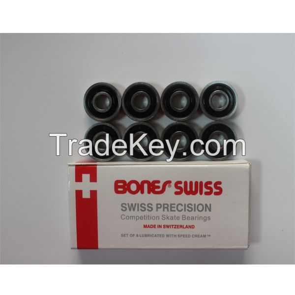 swiss bones bearings 608RS, swiss precision, black nylon cage, black sealed, single row skateboard bearings