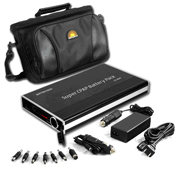Lithium-ion Battery Pack with 37 Ah, charger, cords, and leather carry