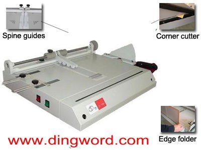 Hard cover maker: Positioning, Corner cutter, Edge folder