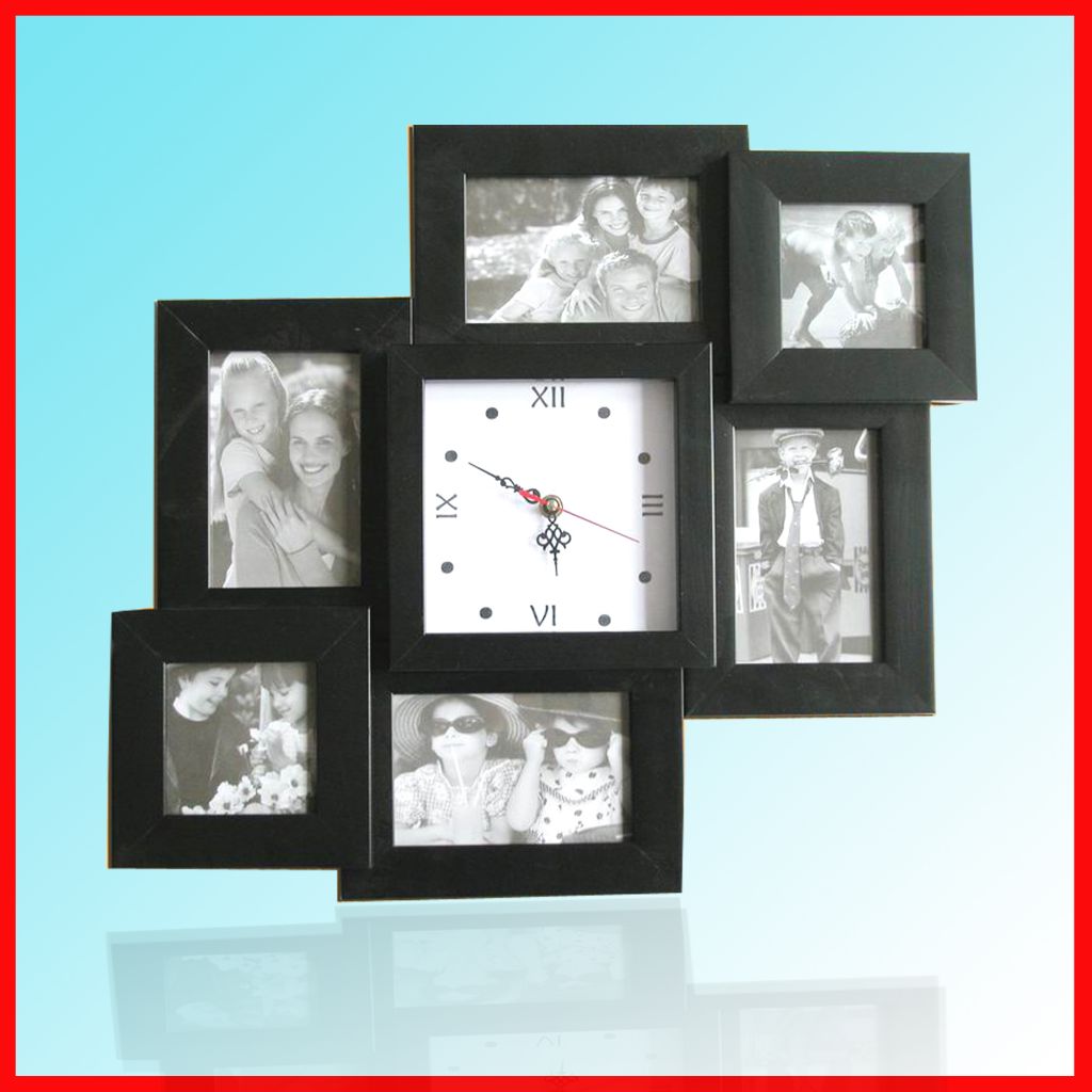 Black collage photo frame with clock  supply