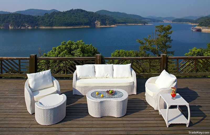 White Outdoor Wicker Sofa Set