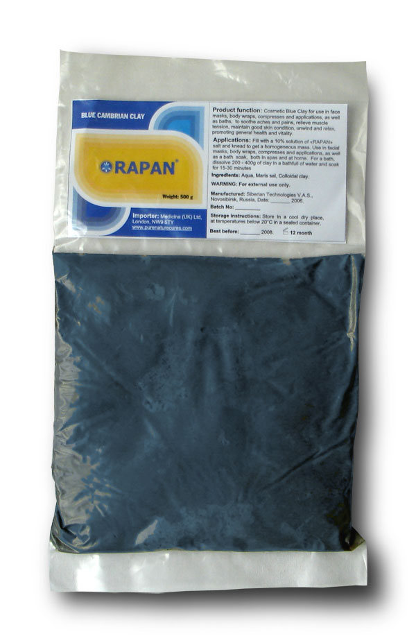 Rapan product range - cosmetic healing mud, salt, clays
