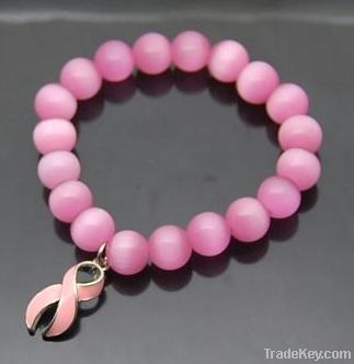 Pink ribbon beads bracelet(D01521)