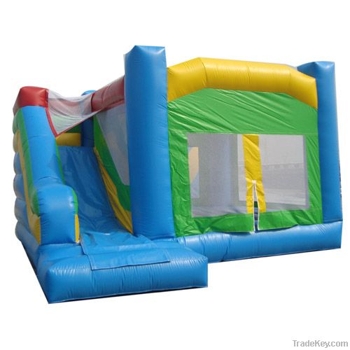blue and green inflatable bouncer house & slide