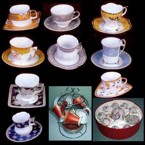 Porcelain Cup, Saucers