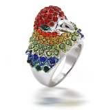 Silver Tone Multi Color Rhinestone Parrot Cocktail alloy Ring