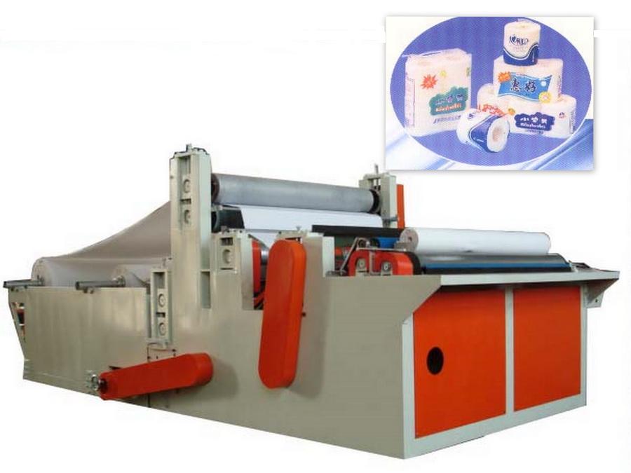 Rewinding and perforating toilet paper machine