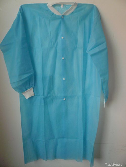 Light Blue Cheap Disposable Non-woven Lab Coats with Knitting Cuff