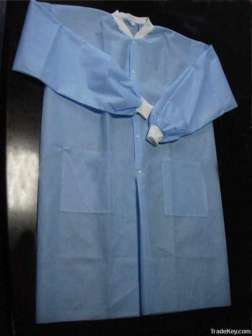 Disposable Non-woven Lab Coat with Snap Button, Elastic Wrists/Knitting
