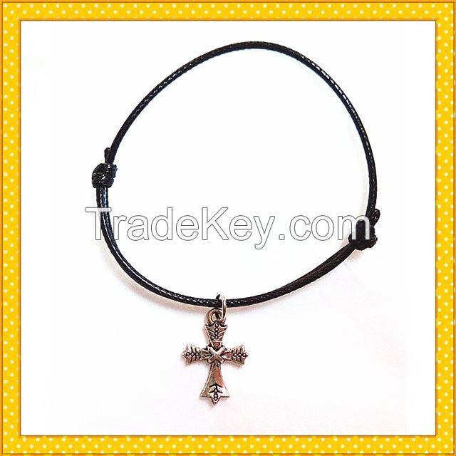 alloy cross new fashion pendent bracelet with wax rope charm bracelet