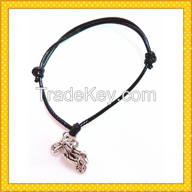 black rope adjustable promotional gift charm bracelet racing moto bracelet