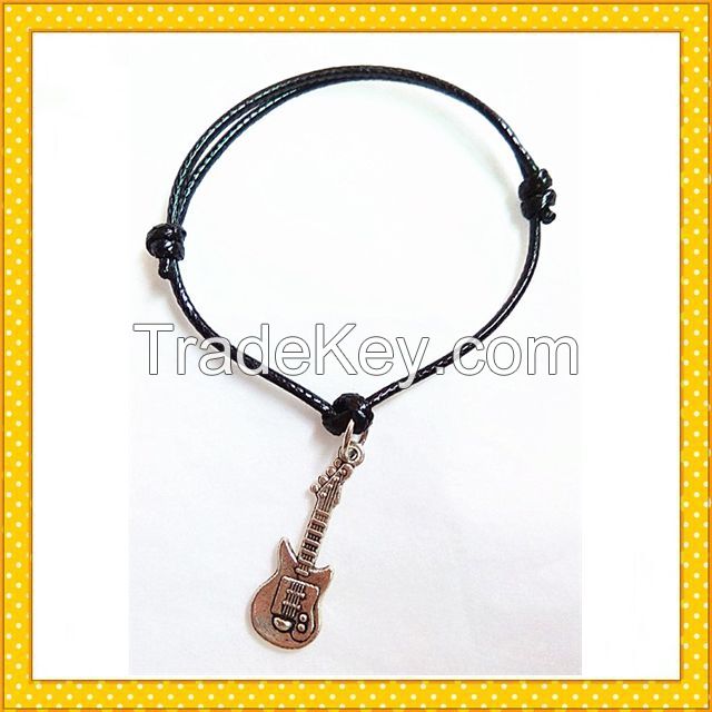 black rope adjustable promotional gift charm bracelet racing moto bracelet