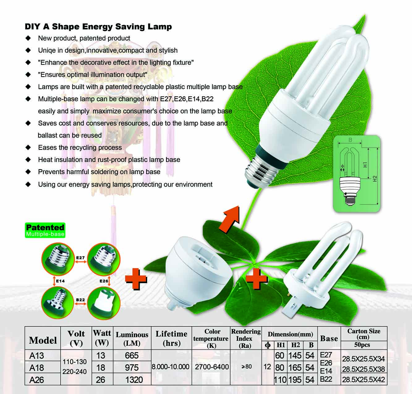 Energy Saving lamp-DIY A Shape with Multiple-base