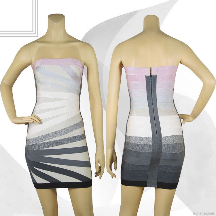 2013 Ombre Radial Tube Strapless Cocktail Dress Bandage Dress