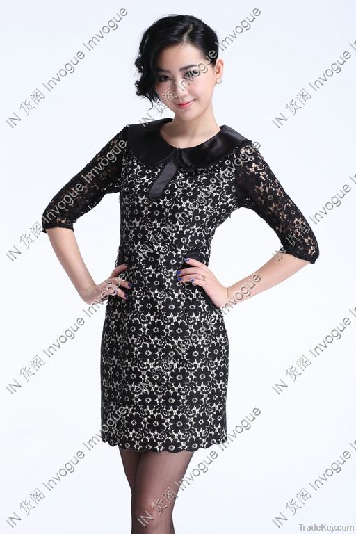 10518 Glamorous middle sleeve allover Lace Dress