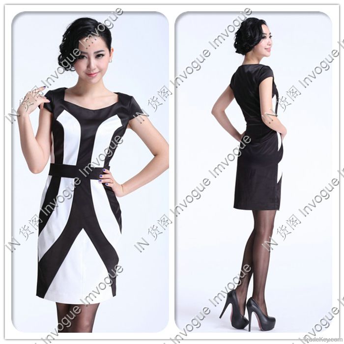 10514 Chic Cap sleeve Black&White Contrast Dress