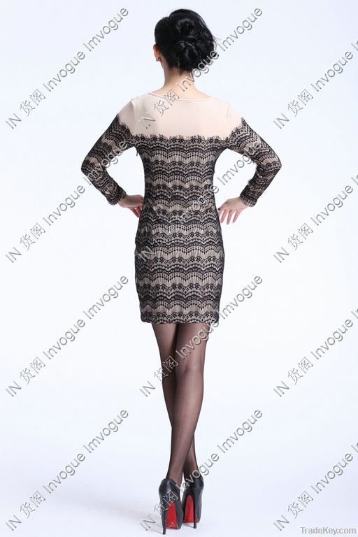 Fast Shipping!! 10512 Bi-color Full Sleeve Lacey Dress