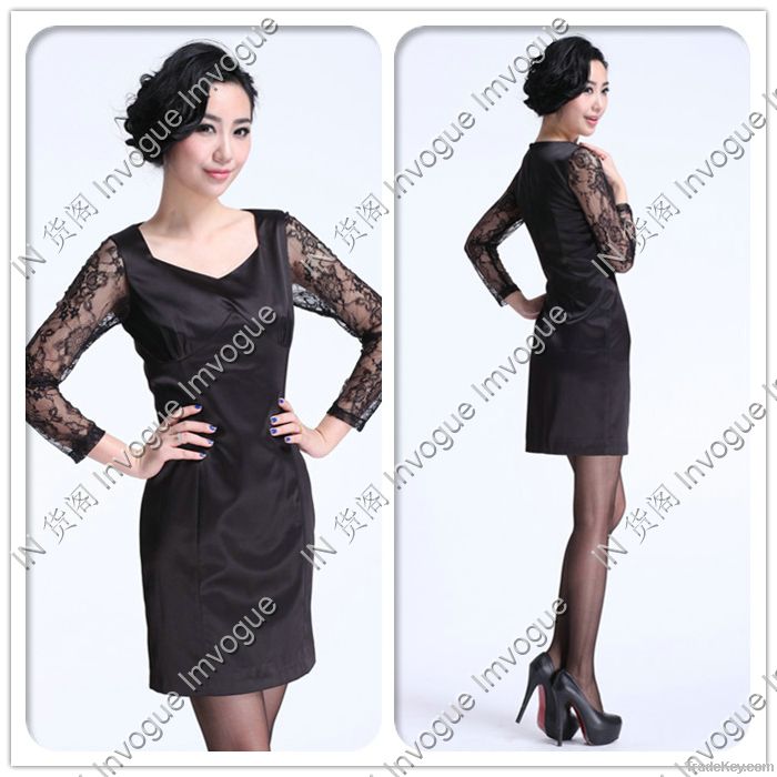 Fast Shipping! 10511 Sheer Black Lacey Long Sleeve dress