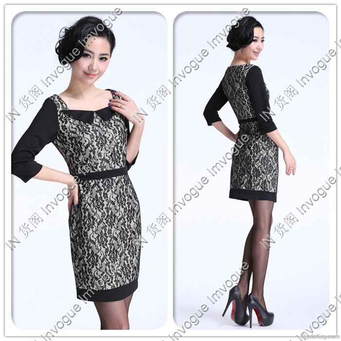 10509 Lovely Half Sleeve Lace Dress Black