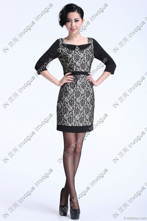 10509 Lovely Half Sleeve Lace Dress Black