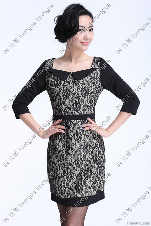 10509 Lovely Half Sleeve Lace Dress Black