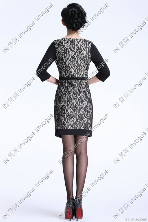 10509 Lovely Half Sleeve Lace Dress Black