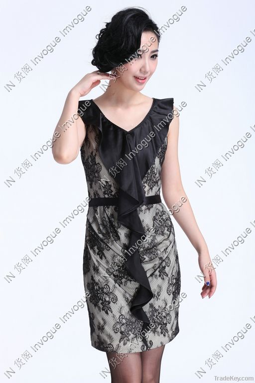 10508 Stylish V neck Sleeveless Tassels Dress