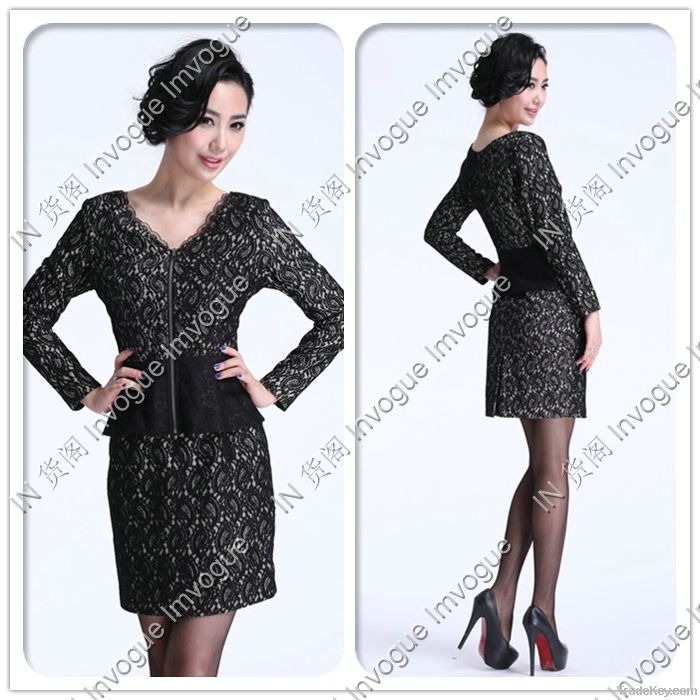 10505 Gorgeous Long sleeve V neck allover lace Dress