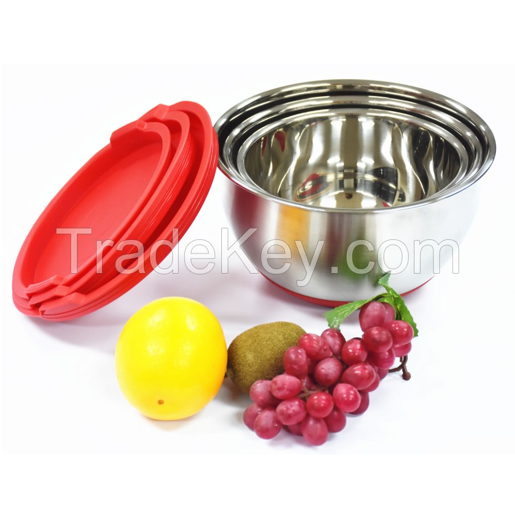 Stainless Steel Mixing Bowl With Lids And No-slip Bottom