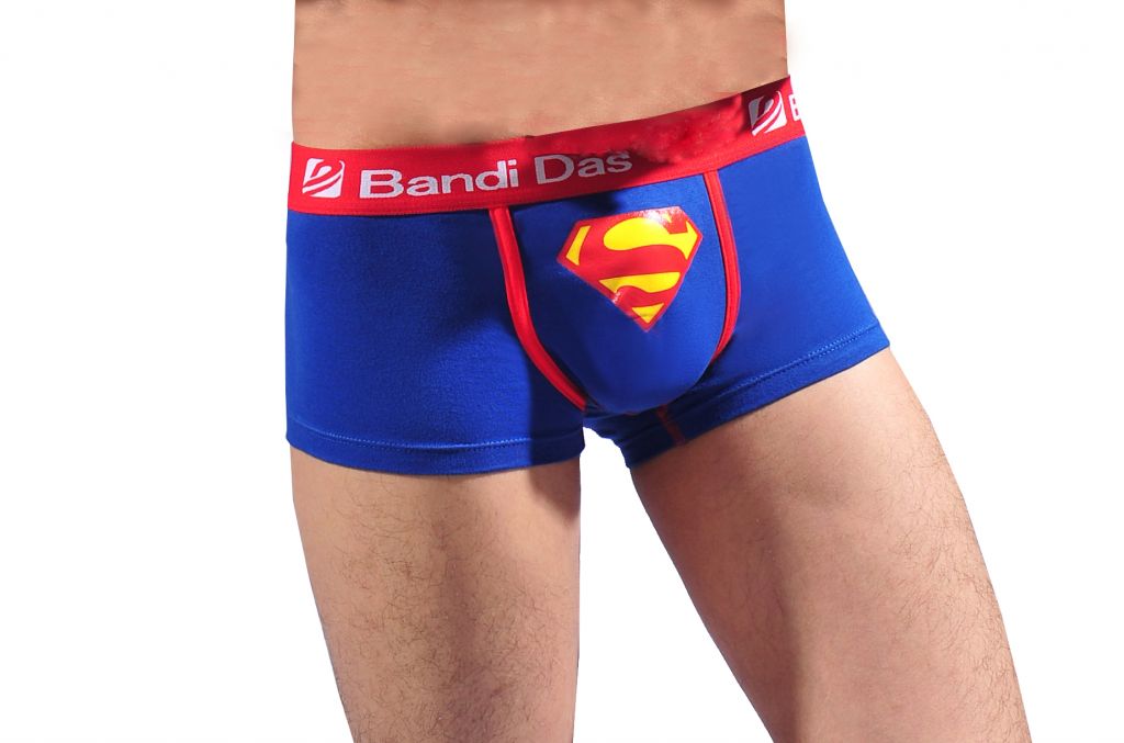 Korean version of pure color Lycra cotton men's boxer underwear With Superman pattern printing