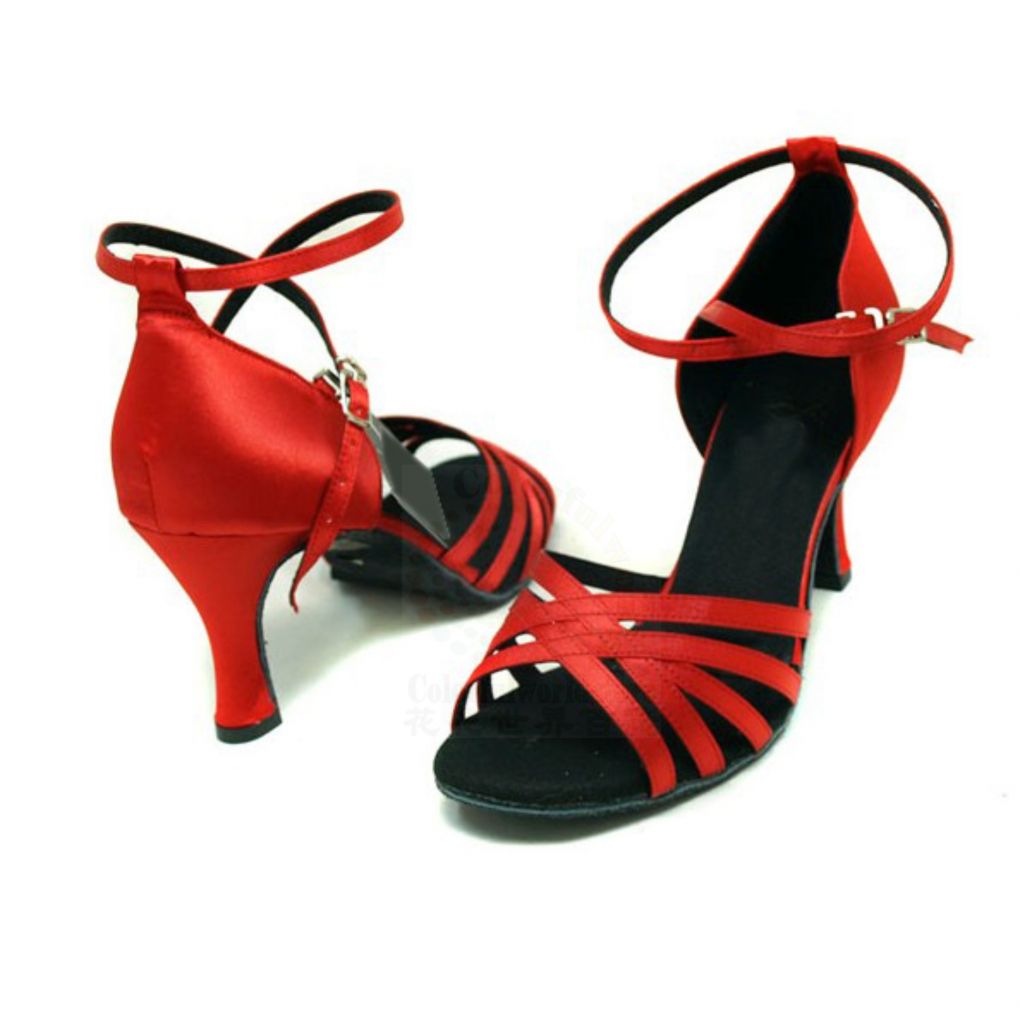 Bronze / red / black / beige / orange five straps stain ladies   Latin dance shoes