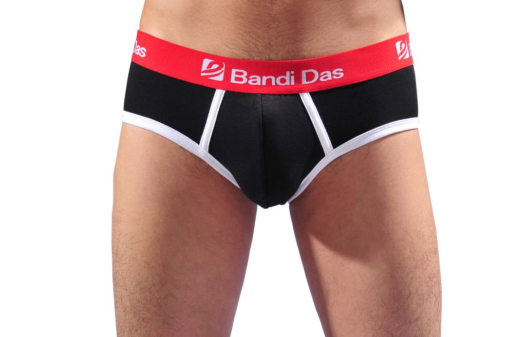 Korean version of Pure black Lycra cotton with a white line men's briefs underwear