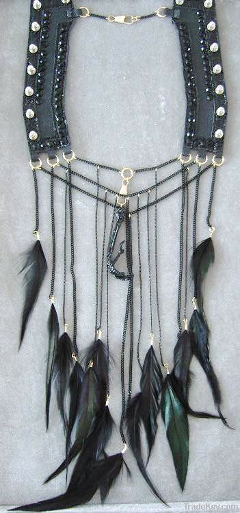 Fashion feather fringe leather necklace