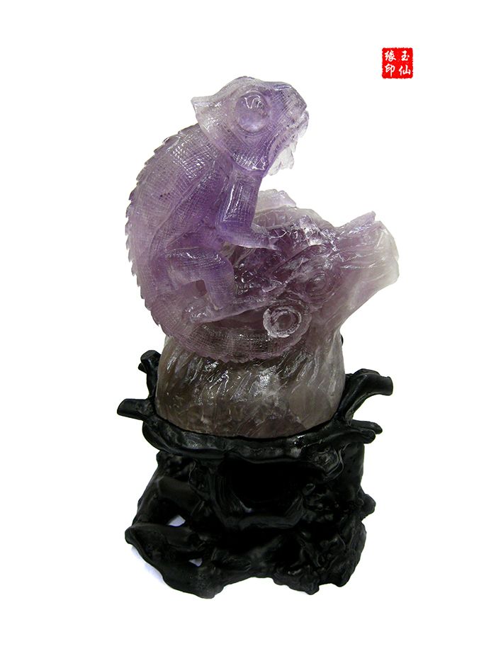 gem stone  carving chameleon carving amethyst crystal handcraft