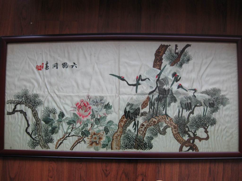 Chinese embroidery, six crane with spring