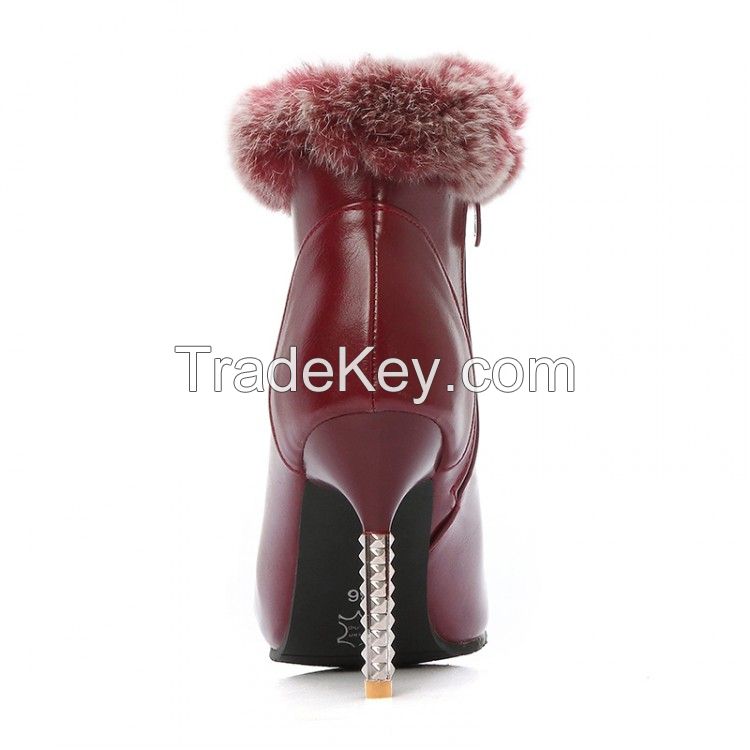 Free Shipping Ladies Mutural Fashion Bootie Women's PU boots fashion rabbit fur pointed toe High Heel Cheap boots