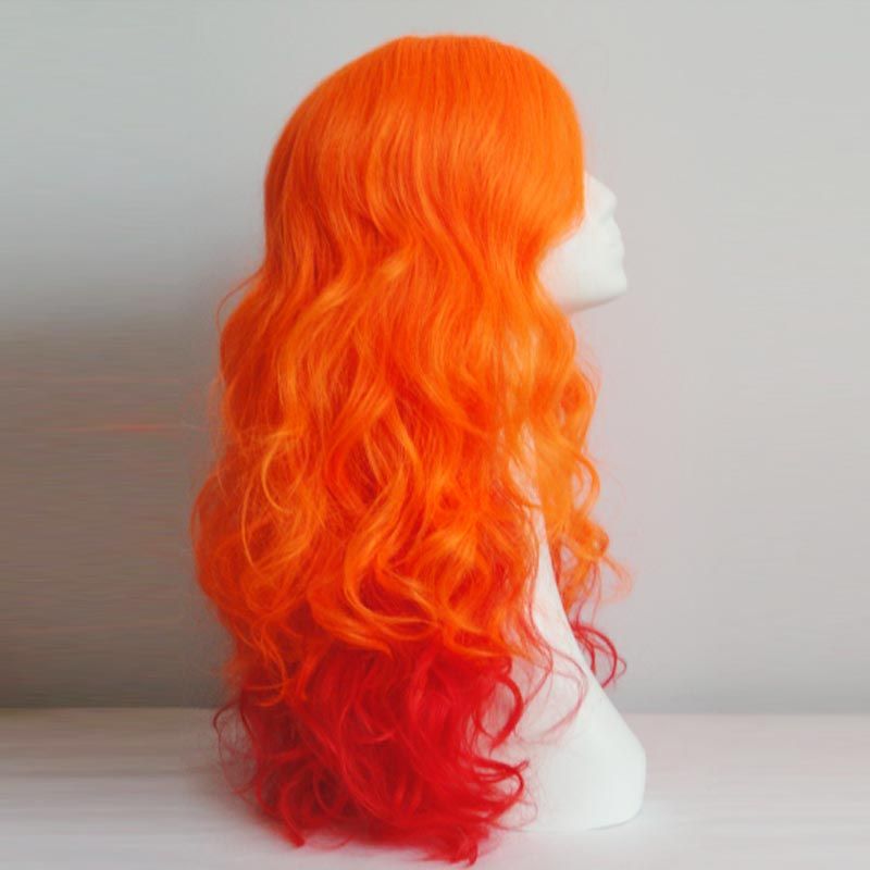 2013 new design"Premium synthetic hair with orange color mix rosy long and wave wig