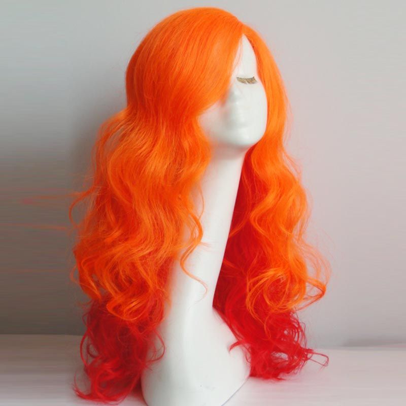 2013 new design&quot;Premium synthetic hair with orange color mix rosy long and wave wig